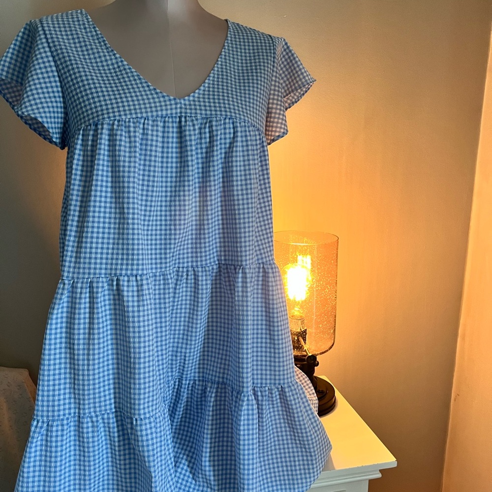 Miami Blue Midi Sundress with Tiered Design and Flutter Sleeves